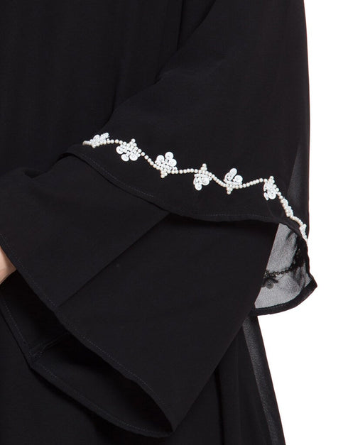 Chic Double Layer Bell Sleeve hand embroidered Abaya Black Women Online shopping USA